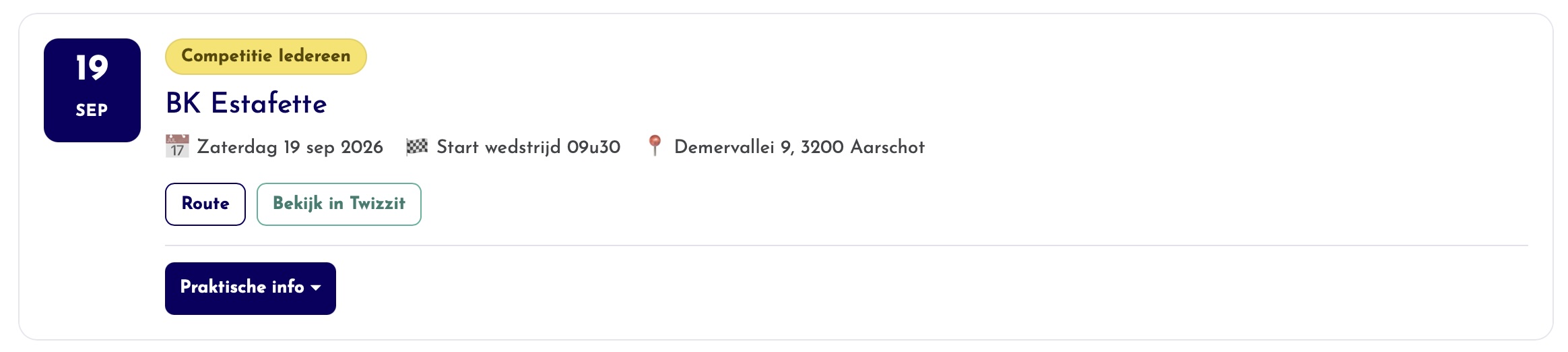 Voorbeeld van de TiMe wedstrijdkalender